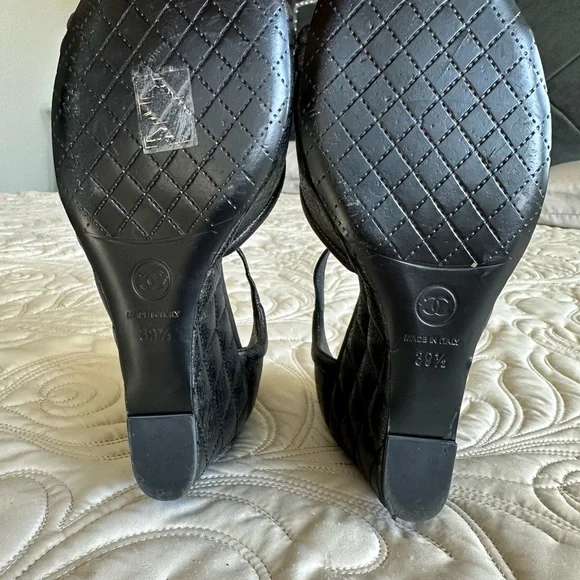 CHANEL Black w/ Dark Bronze wedge sandals EU39.5 - Picture 9 of 9